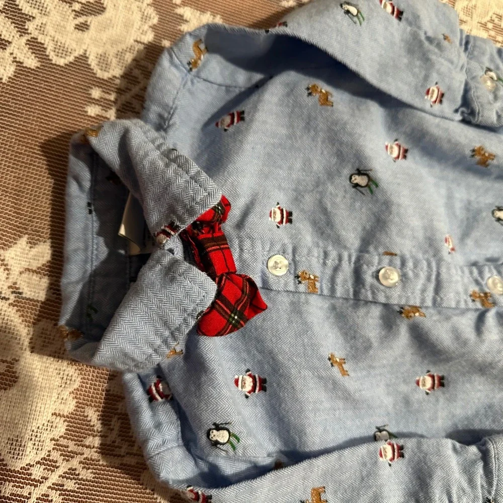 Little Me Baby Boys 6M Blue Christmas Santa‎ Penguin Reindeer Long Sleeve Onesie